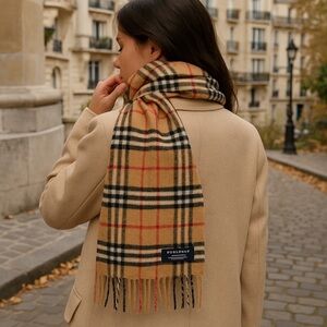 Vintage Burberry Tan Checkered Men's Scarf
